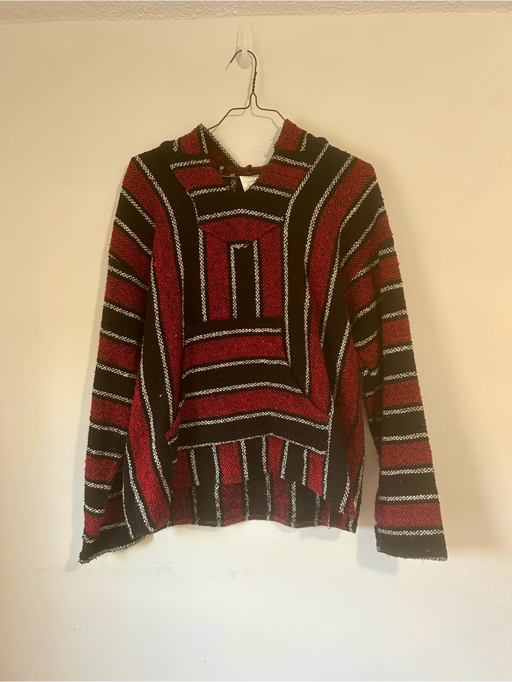 Red & Black Striped Baja Hoodie Sweater